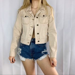 Free People khaki cropped denim detailed jacket